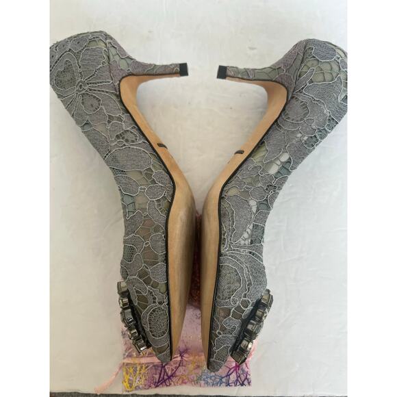 Dolce & Gabbana Taormina Lace Crystal Embellished Pointy Toe Low Heel Pumps 6.5 - Picture 7 of 14